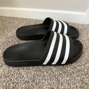 Adidas Adilette Black & White Stripe slide sandals